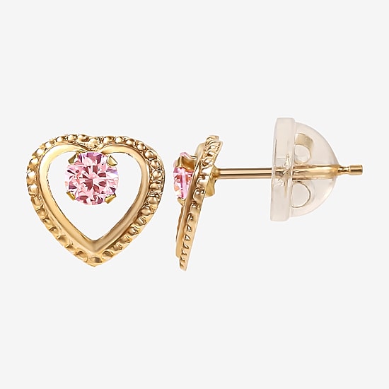 Pink Cubic Zirconia 14K Gold 7.6mm Heart Stud Earrings
