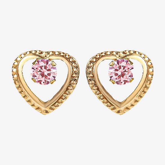 Pink Cubic Zirconia 14K Gold 7.6mm Heart Stud Earrings