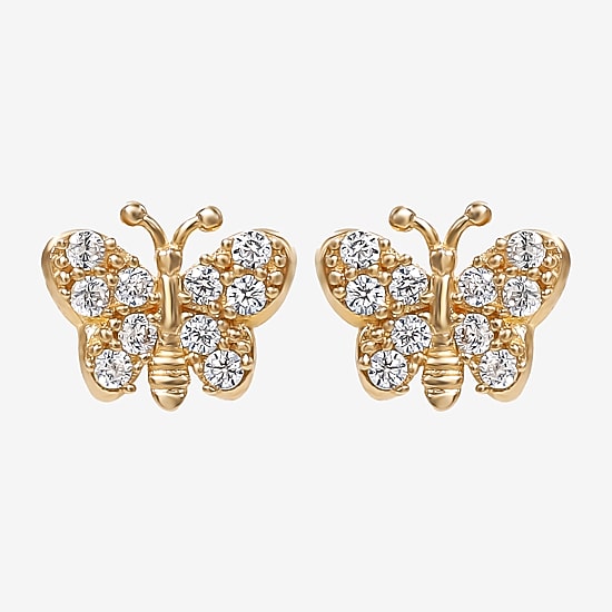 Cubic Zirconia 14K Gold 4.6mm Butterfly Stud Earrings