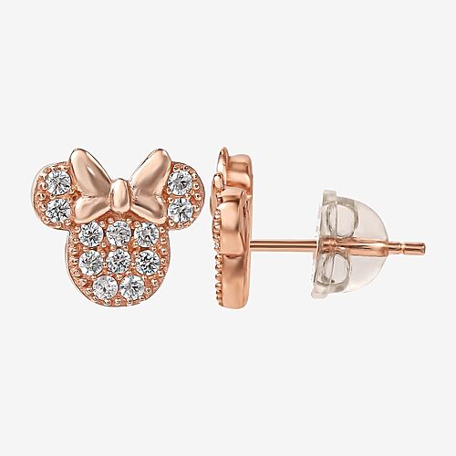 Disney Collection Cubic Zirconia 14K Gold Over Silver 8.9mm Minnie Mouse Stud Earrings, One Size
