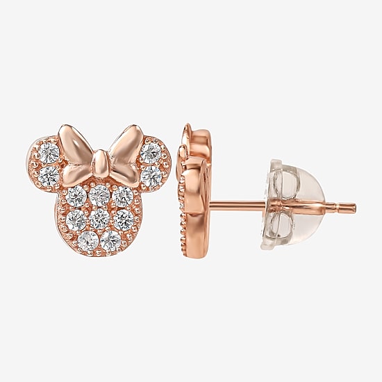 Disney Collection Cubic Zirconia 14K Gold Over Silver 8.9mm Minnie Mouse Stud Earrings