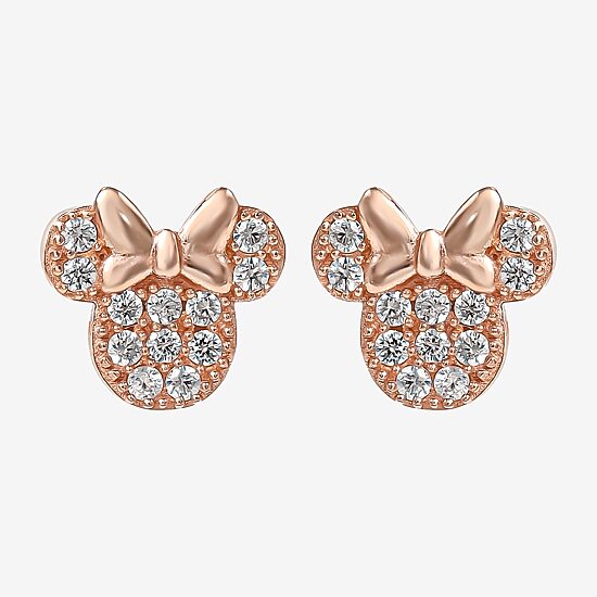 Disney Collection Cubic Zirconia 14K Gold Over Silver 8.9mm Minnie Mouse Stud Earrings