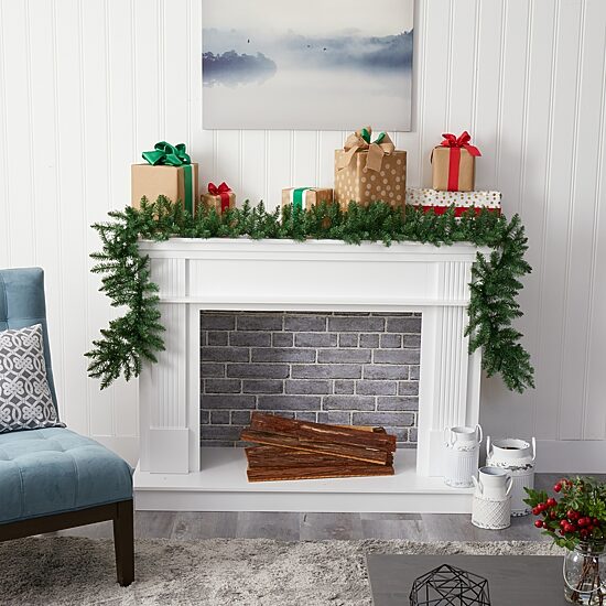 Nearly Natural 9ft. Christmas Pine Artificial Garland With 50 Warm White Led Lights Pre-Lit Wreath