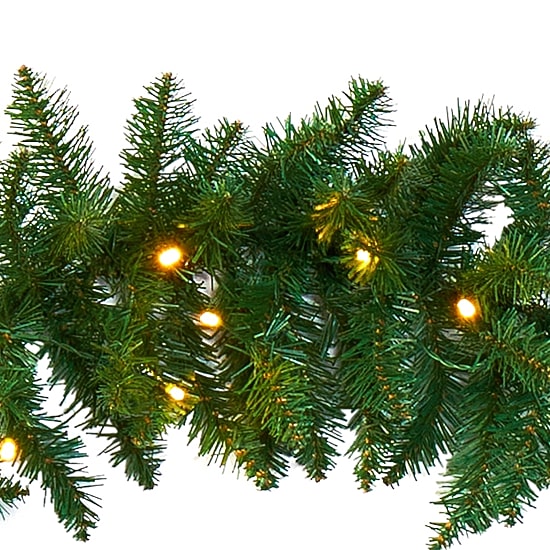 Nearly Natural 9ft. Christmas Pine Artificial Garland With 50 Warm White Led Lights Pre-Lit Wreath