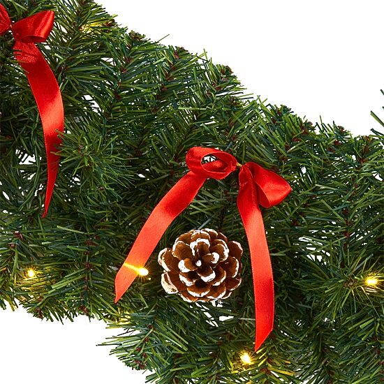 Nearly Natural 9ft. Bow And Pinecone Artificial Garland With 35 Clear Led Lights Pre-Lit Wreath