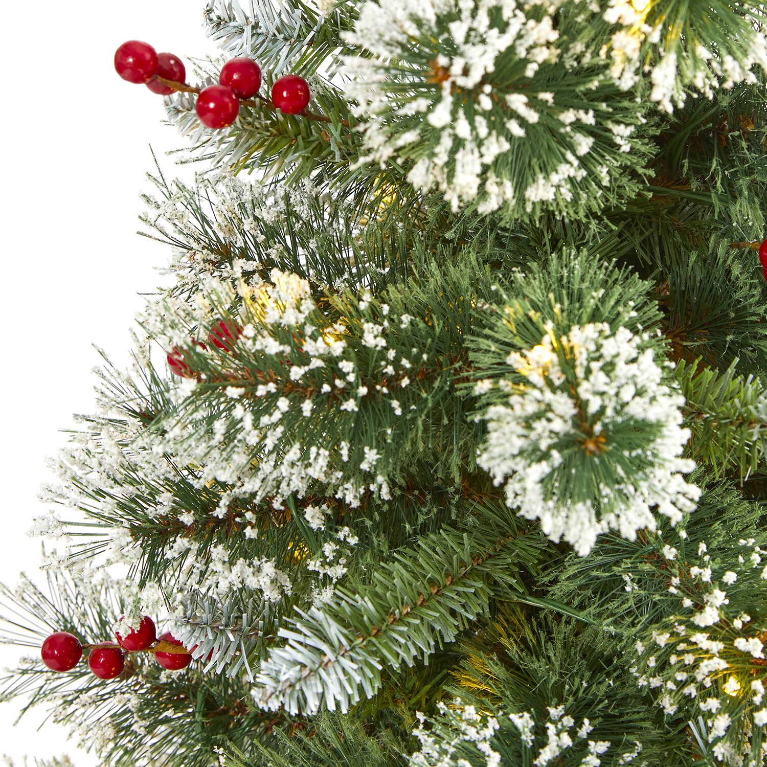 Nearly Natural 4 Foot Frosted Swiss Flocked Pine With  Berries And 100 Clear Led Lights Pre-Lit Artificial Christmas Tree