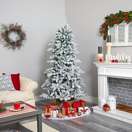 Nearly Natural 6 Foot Flocked Fir Christmas Tree