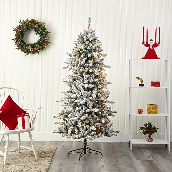 Nearly Natural 6 Foot Flocked Fir Christmas Tree