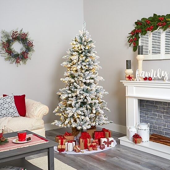 Nearly Natural 6 Foot Flocked Fir Christmas Tree