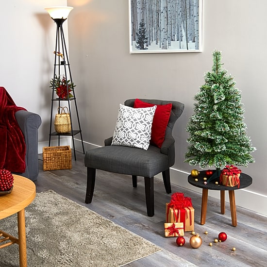 Nearly Natural 3 Foot Flocked Pine Pre-Lit Christmas Tree