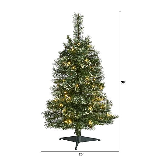 Nearly Natural 3 Foot Flocked Pine Pre-Lit Christmas Tree