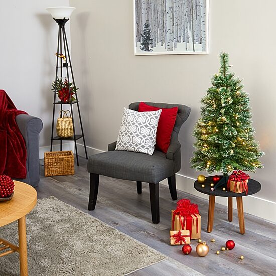 Nearly Natural 3 Foot Flocked Pine Pre-Lit Christmas Tree