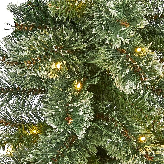 Nearly Natural 3 Foot Flocked Pine Pre-Lit Christmas Tree