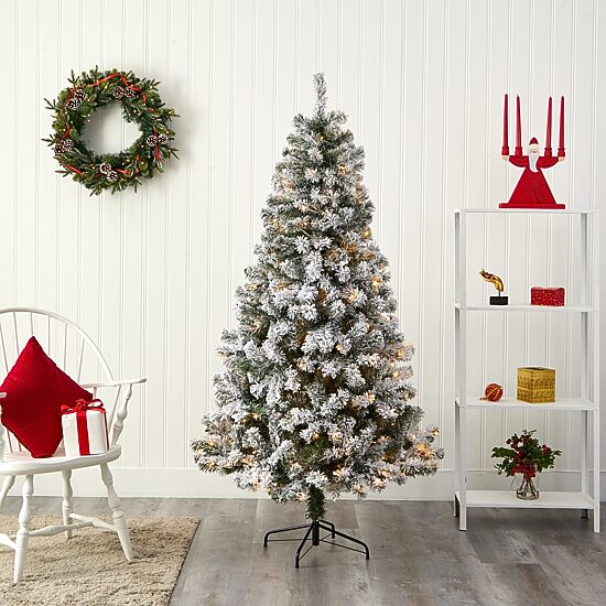 Nearly Natural 6 Foot Flocked Fir Christmas Tree