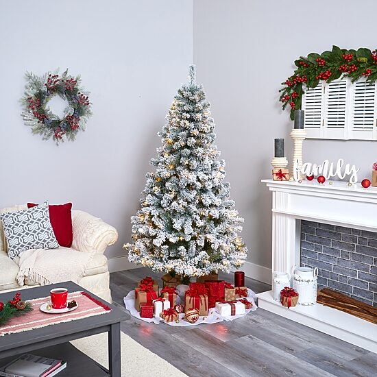 Nearly Natural 6 Foot Flocked Fir Christmas Tree