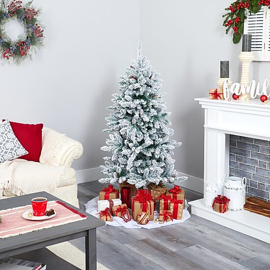 Nearly Natural 5 Foot Flocked Fir Christmas Tree