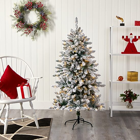 Nearly Natural 5 Foot Flocked Fir Christmas Tree