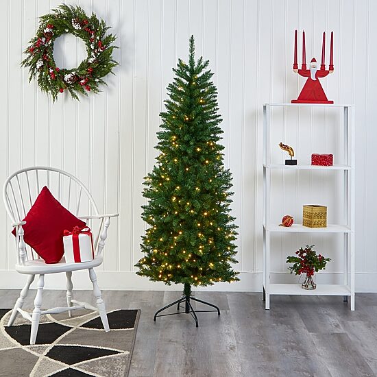 Nearly Natural 6 Foot Pre-Lit Pine Christmas Tree