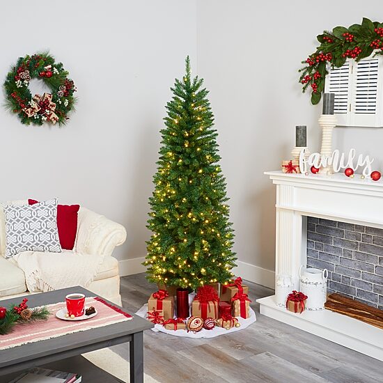 Nearly Natural 6 Foot Pre-Lit Pine Christmas Tree
