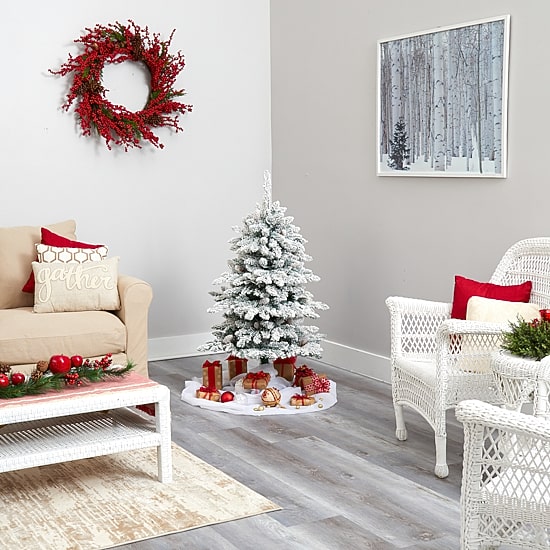 Nearly Natural 4 Foot Flocked Fir Christmas Tree