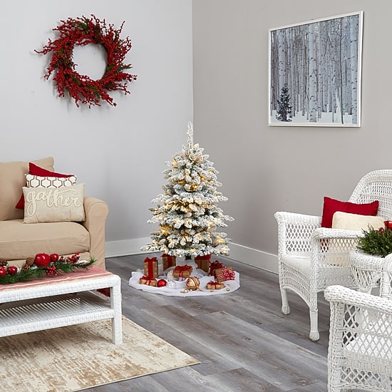 Nearly Natural 4 Foot Flocked Fir Christmas Tree