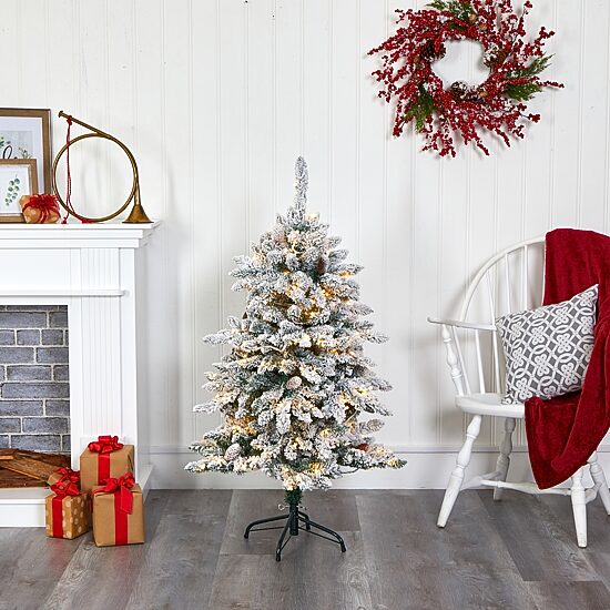 Nearly Natural 4 Foot Flocked Fir Christmas Tree