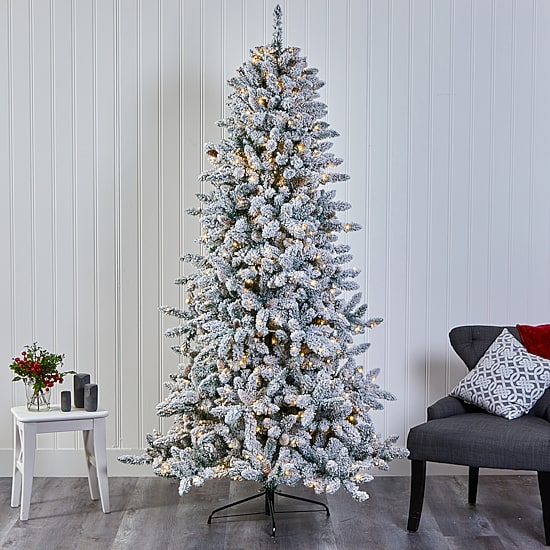 Nearly Natural 7 1/2 Foot Flocked Fir Christmas Tree