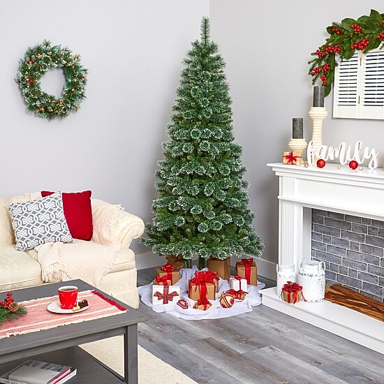 Nearly Natural 7 Foot Pre-Lit Pine Christmas Tree
