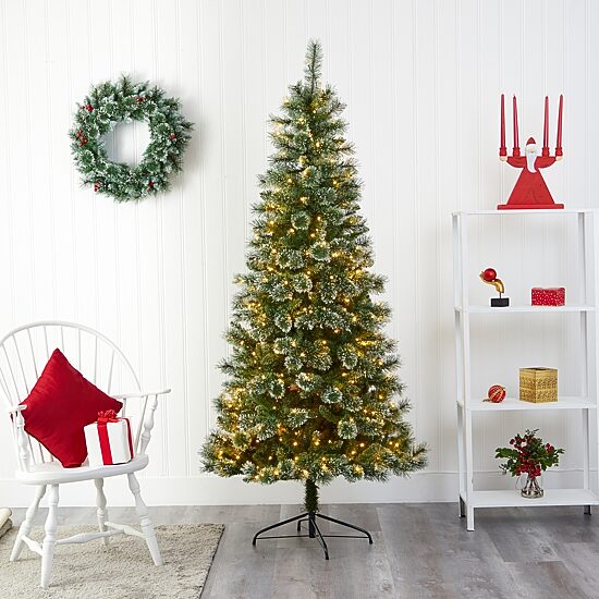 Nearly Natural 7 Foot Pre-Lit Pine Christmas Tree