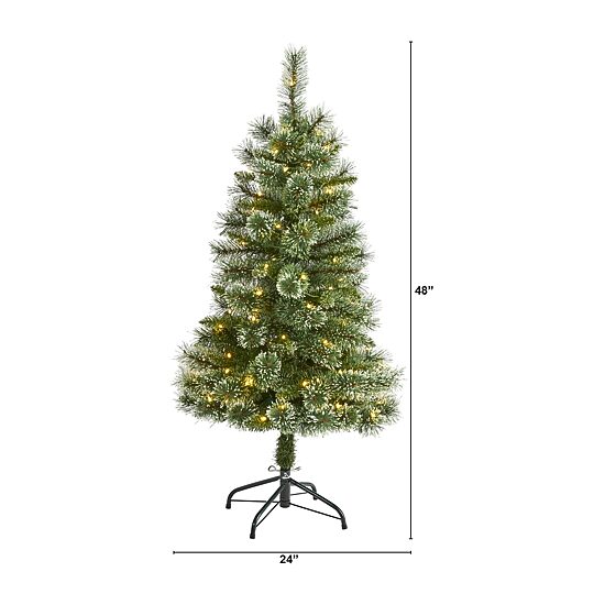 Nearly Natural 4 Foot Flocked Pine Pre-Lit Christmas Tree