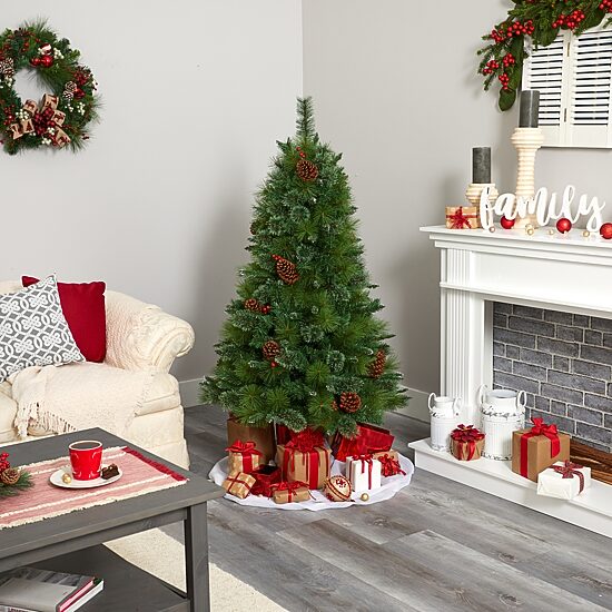 Nearly Natural 5 Foot Pre-Lit Pine Christmas Tree