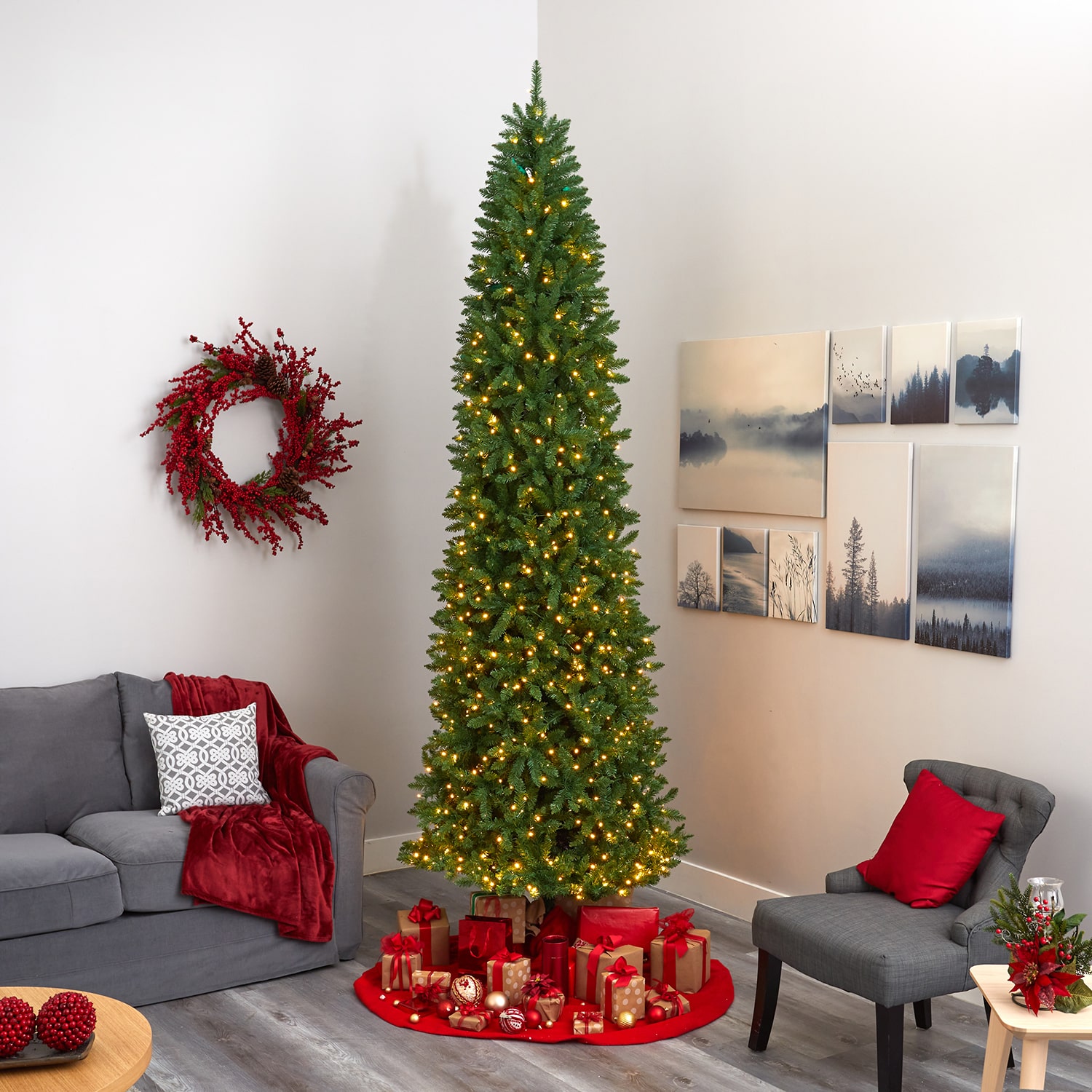 Nearly Natural 10 Foot Pre-Lit Pine Christmas Tree
