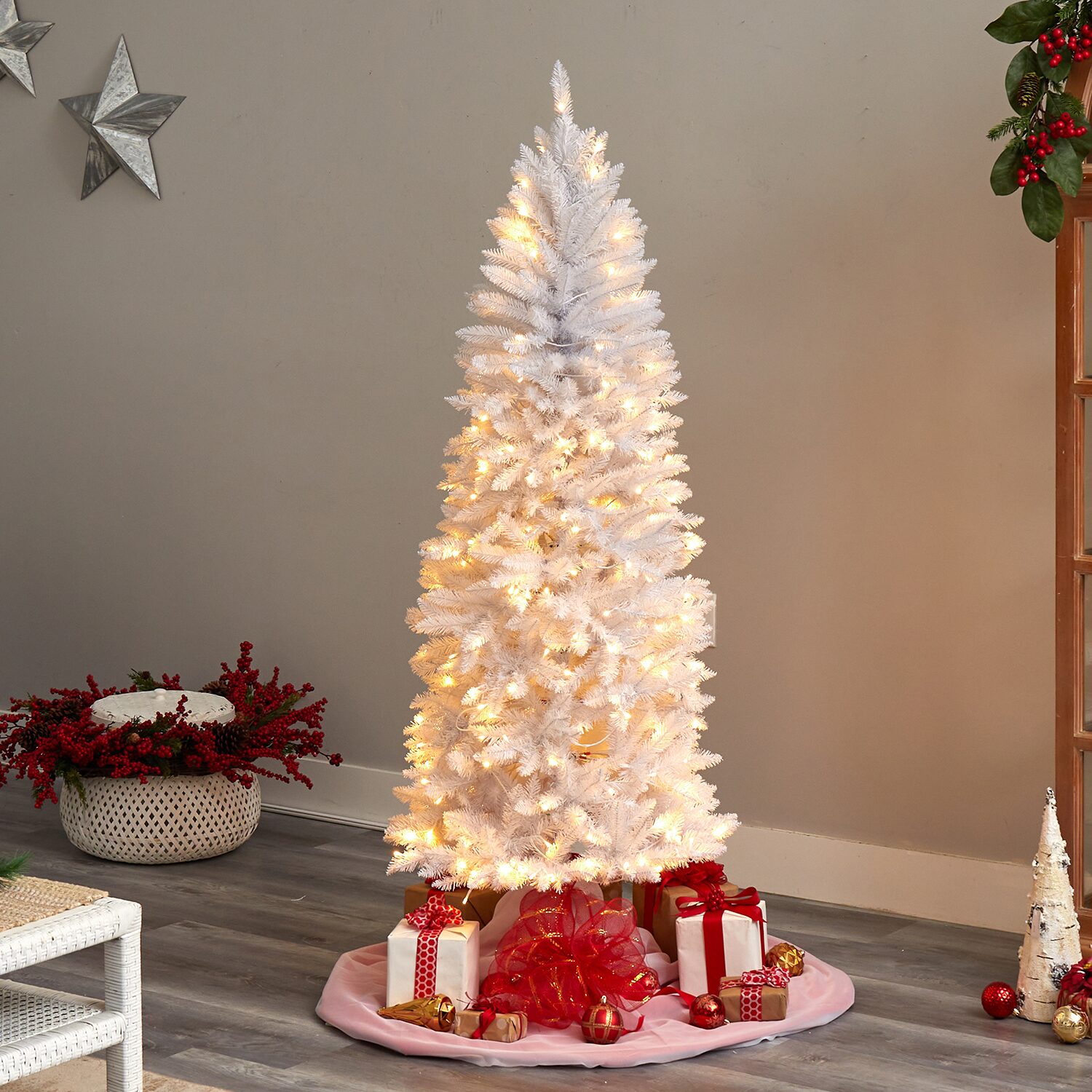 Nearly Natural 6 Foot Pre-Lit Fir Christmas Tree