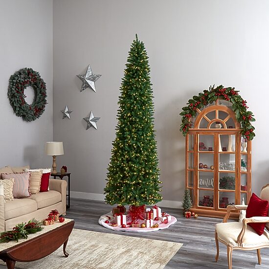 Nearly Natural 11 Foot Pre-Lit Pine Christmas Tree