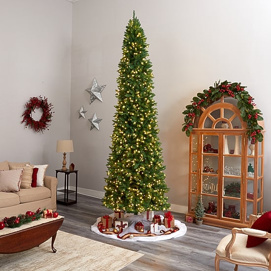 Nearly Natural 12 Foot Pre-Lit Pine Christmas Tree