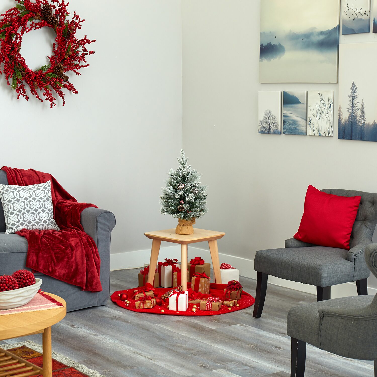 Nearly Natural 2 Foot Flocked Pine Christmas Tree