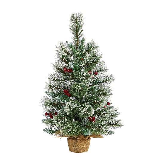 Nearly Natural 2 Foot Flocked Pine Pre-Lit Christmas Tree