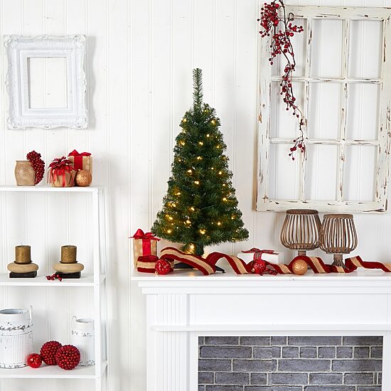 Nearly Natural 3 Foot Pre-Lit Pine Christmas Tree