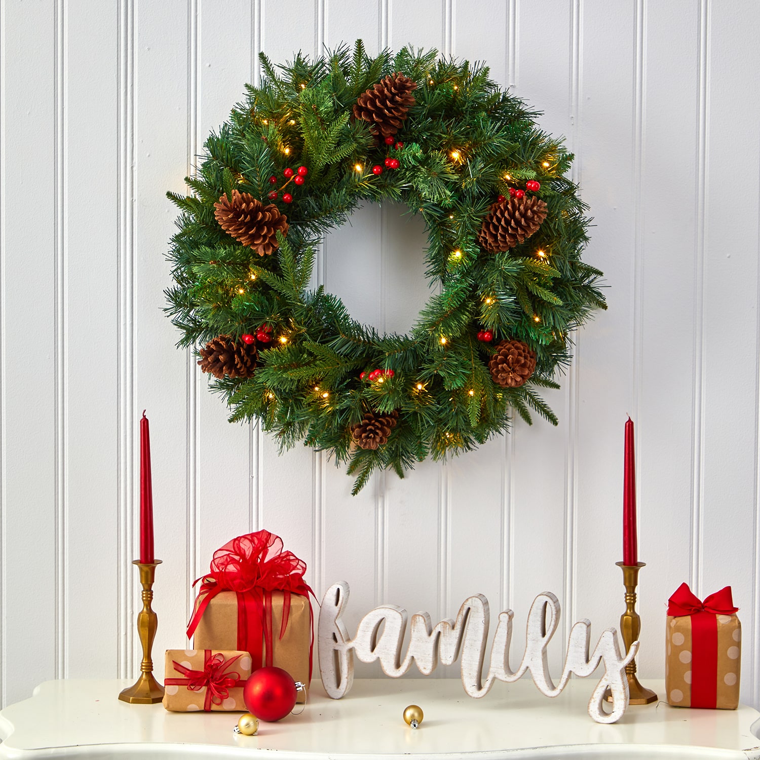Nearly Natural Pre-Lit Wreath