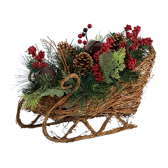 Nearly Natural Berry And Pinecone Sleigh Tabletop Decor