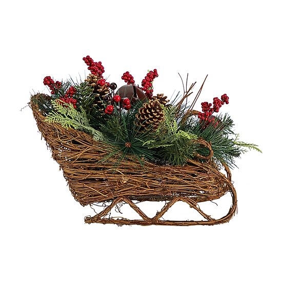 Nearly Natural Berry And Pinecone Sleigh Tabletop Decor
