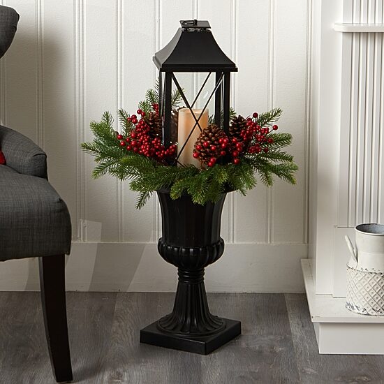 Nearly Natural Greenery Berries And Pinecone Lighted Tabletop Decor