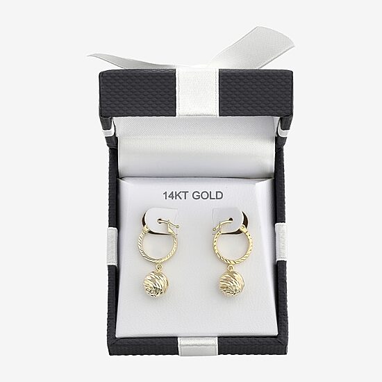 Womens 14K Gold 25mm Ball Hoop Earrings