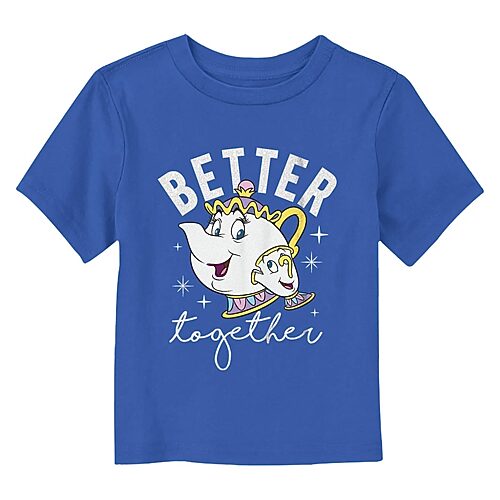 Disney Collection Mrs. Potts And Chip Toddler Unisex Crew Neck Short Sleeve Regular Fit Beauty and the Beast Graphic T-Shirt, 4t, Blue