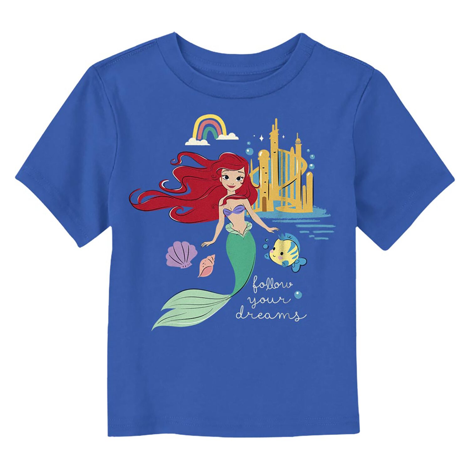 Disney Collection Toddler Girls Crew Neck Short Sleeve Regular Fit Ariel Princess The Little Mermaid Graphic T-Shirt