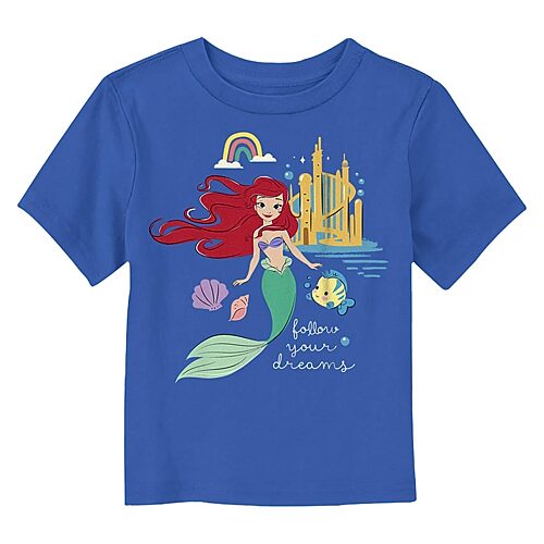 Disney Collection Toddler Girls Crew Neck Short Sleeve Regular Fit Ariel Princess The Little Mermaid Graphic T-Shirt, 4t, Blue