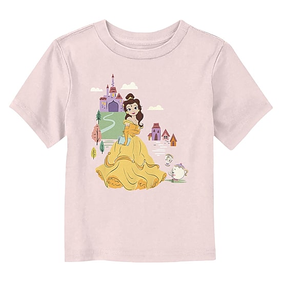 Disney Collection Toddler Girls Crew Neck Short Sleeve Regular Fit Beauty and the Beast Princess Graphic T-Shirt