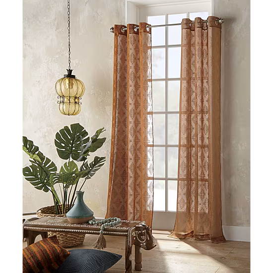 Distant Lands Diamond Clip Grommet Top Sheer Single Curtain Panel