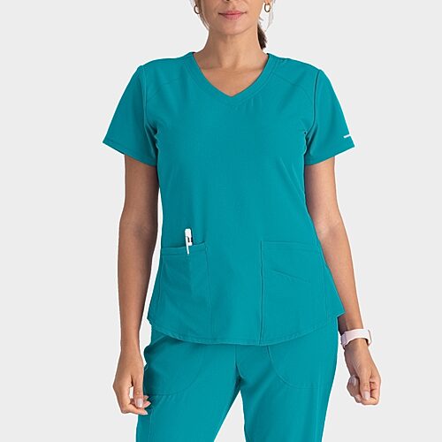 Skechers Sk101 Breeze 3-Pocket Curved Womens V Neck Short Sleeve Tag Free Stretch Fabric Moisture Wicking Scrub Top, X-large, Blue