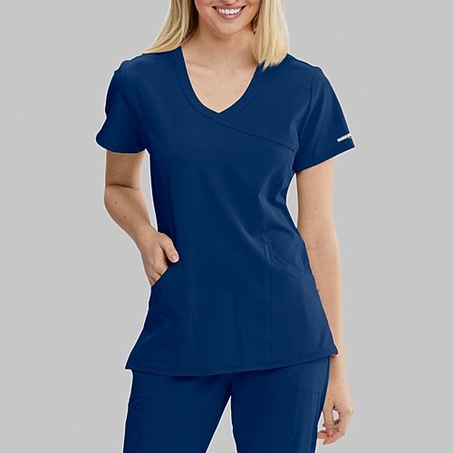 Skechers Sk102 Reliance 3-Pocket Crossover Womens V Neck Short Sleeve Tag Free Stretch Fabric Moisture Wicking Scrub Top, X-large, Blue